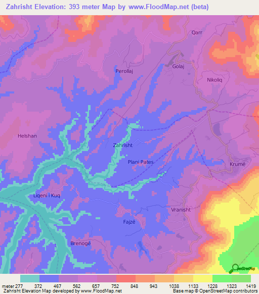 Zahrisht,Albania Elevation Map