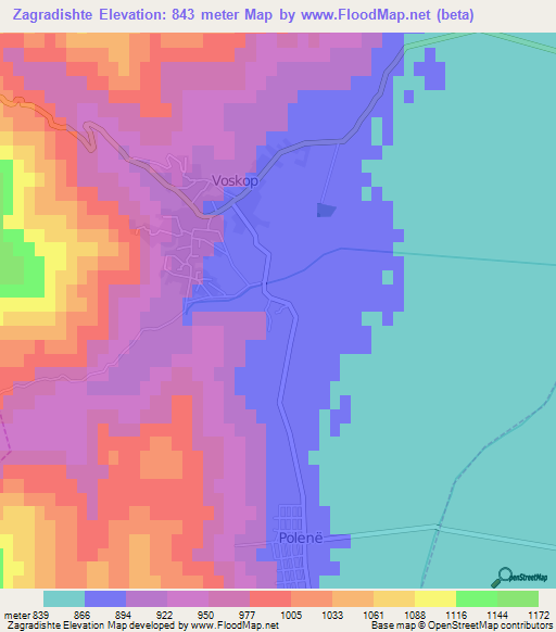 Zagradishte,Albania Elevation Map