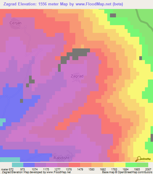 Zagrad,Albania Elevation Map