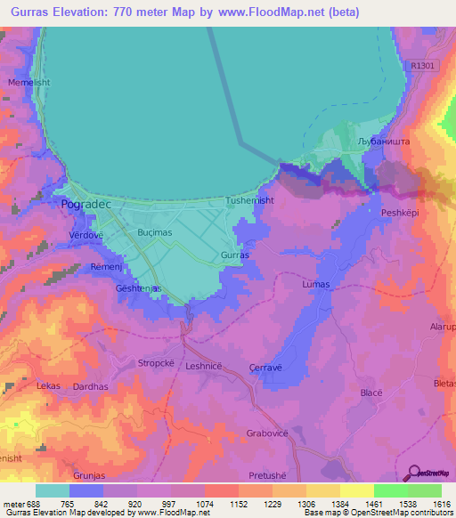 Gurras,Albania Elevation Map