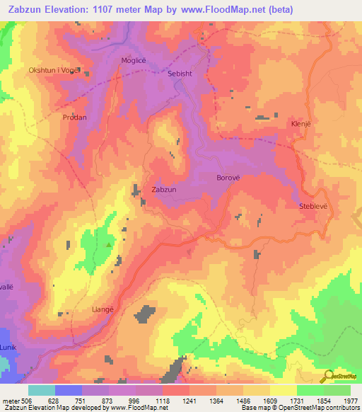 Zabzun,Albania Elevation Map