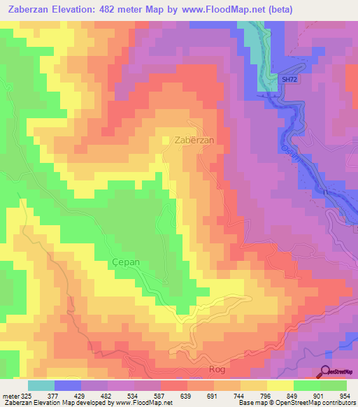 Zaberzan,Albania Elevation Map