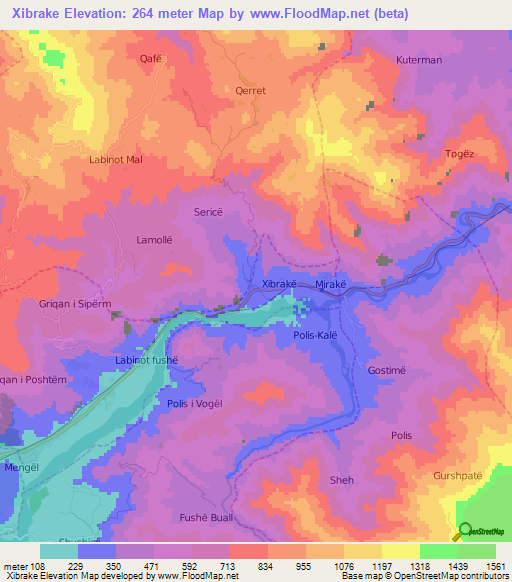 Xibrake,Albania Elevation Map