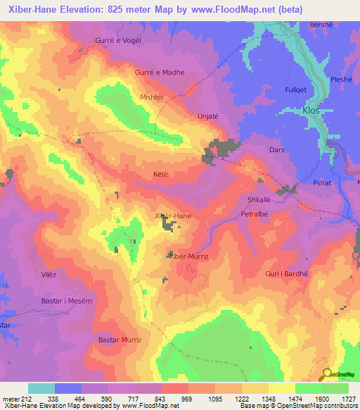 Xiber-Hane,Albania Elevation Map