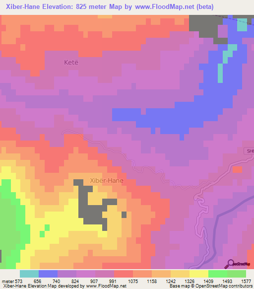 Xiber-Hane,Albania Elevation Map