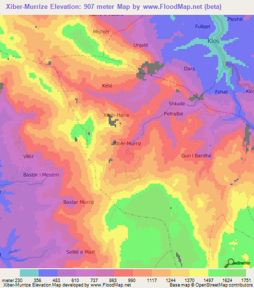 Xiber-Murrize,Albania Elevation Map