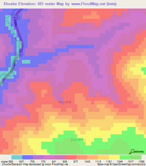 Xhuxhe,Albania Elevation Map