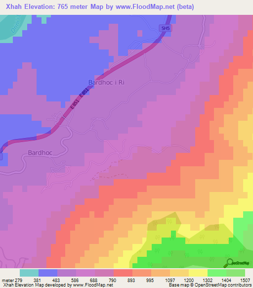 Xhah,Albania Elevation Map