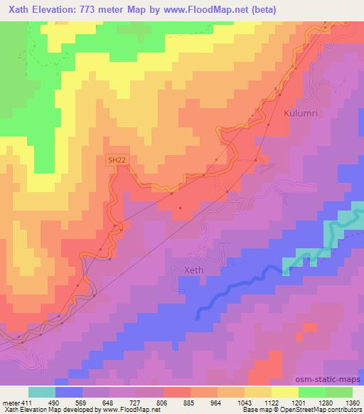 Xath,Albania Elevation Map