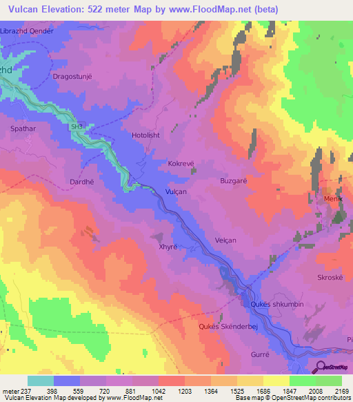 Vulcan,Albania Elevation Map