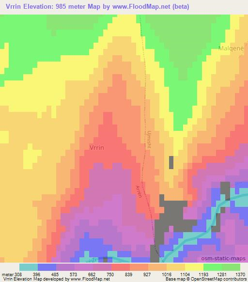 Vrrin,Albania Elevation Map