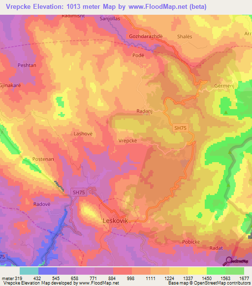 Vrepcke,Albania Elevation Map