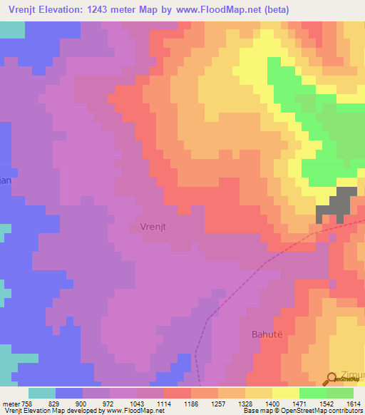 Vrenjt,Albania Elevation Map