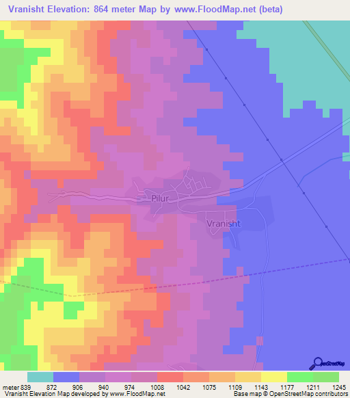 Vranisht,Albania Elevation Map