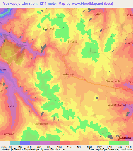 Voskopoje,Albania Elevation Map