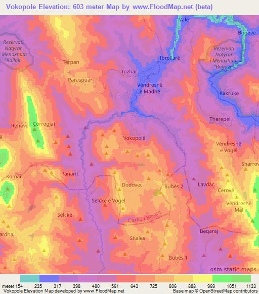 Vokopole,Albania Elevation Map