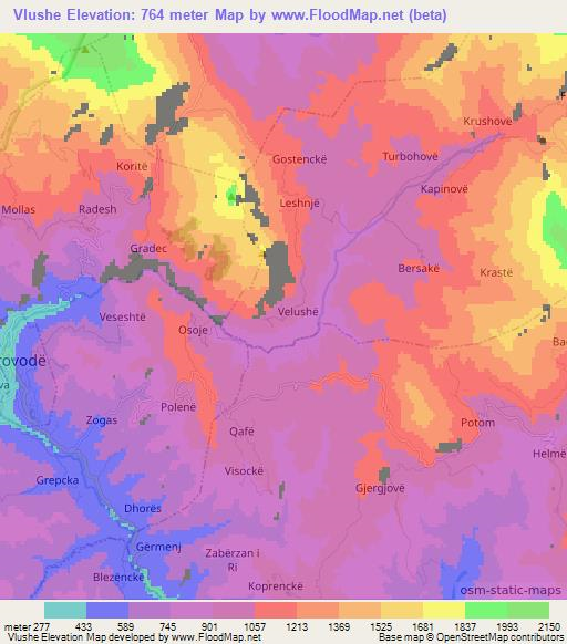 Vlushe,Albania Elevation Map