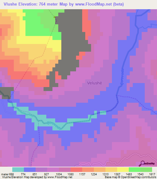 Vlushe,Albania Elevation Map