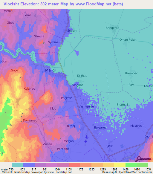 Vlocisht,Albania Elevation Map