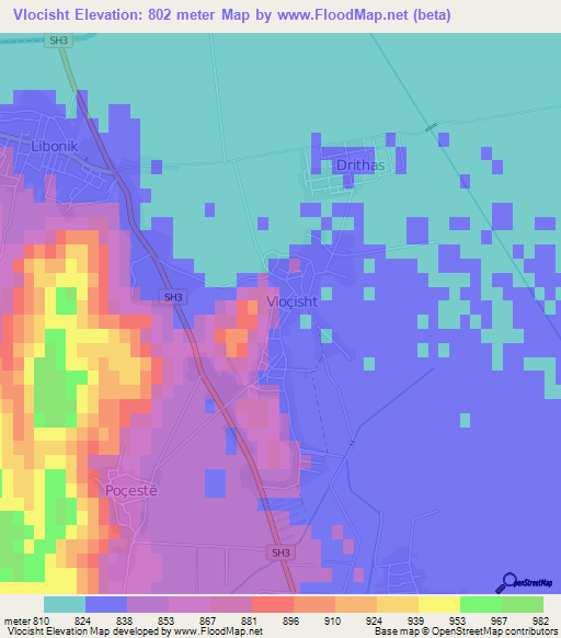 Vlocisht,Albania Elevation Map