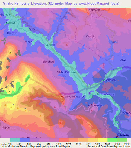 Vllaho-Psillotare,Albania Elevation Map