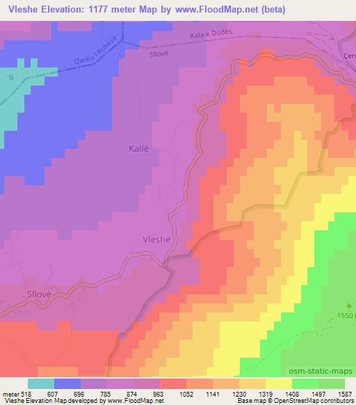 Vleshe,Albania Elevation Map