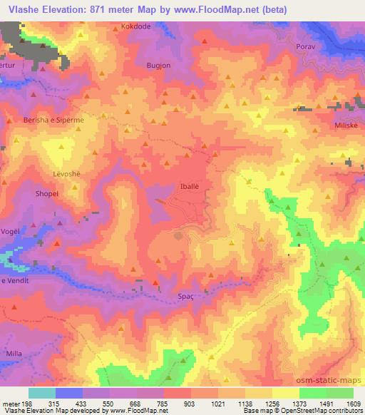 Vlashe,Albania Elevation Map