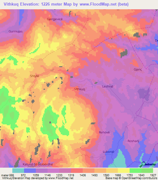 Vithkuq,Albania Elevation Map