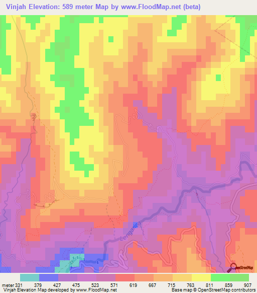 Vinjah,Albania Elevation Map