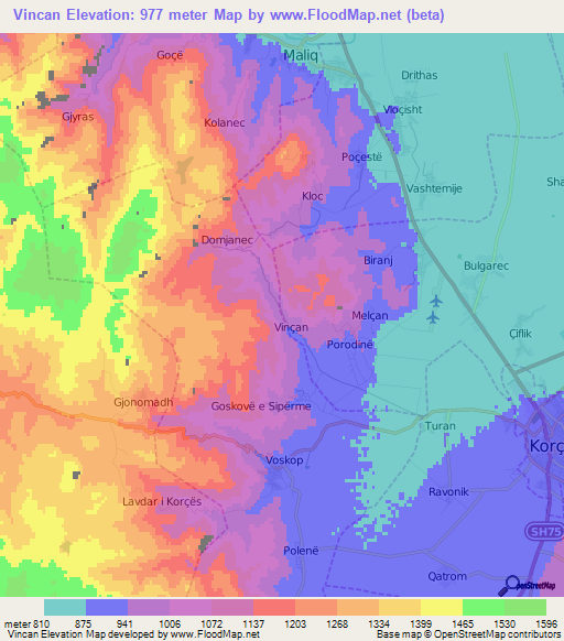 Vincan,Albania Elevation Map