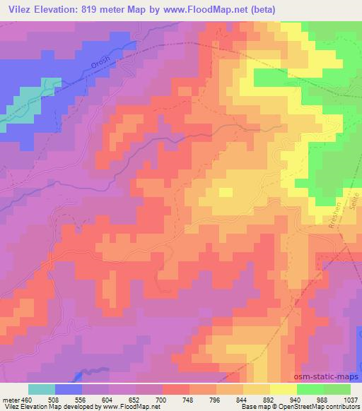 Vilez,Albania Elevation Map