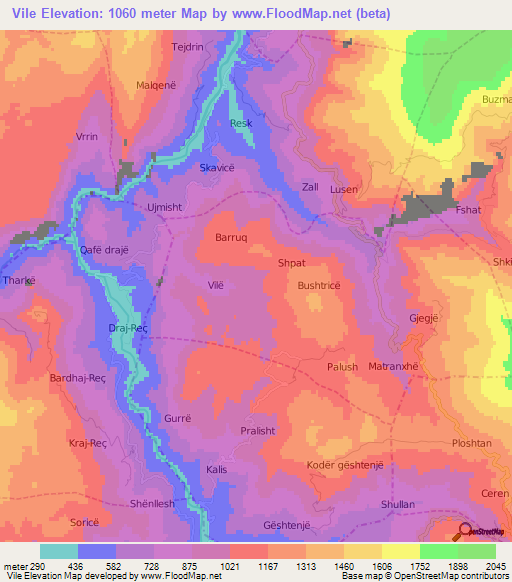 Vile,Albania Elevation Map