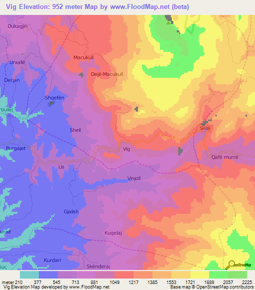 Vig,Albania Elevation Map