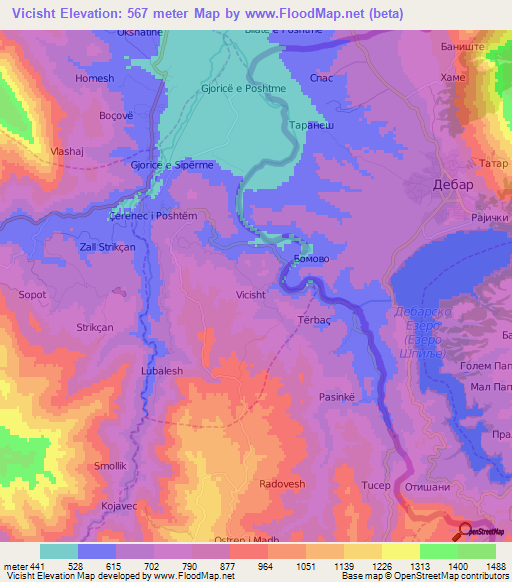 Vicisht,Albania Elevation Map