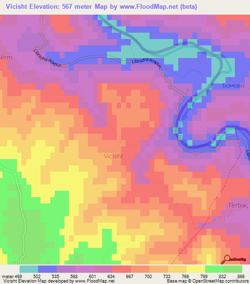 Vicisht,Albania Elevation Map