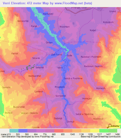 Verri,Albania Elevation Map