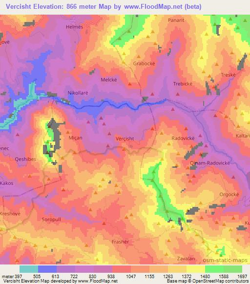 Vercisht,Albania Elevation Map