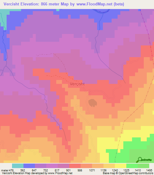 Vercisht,Albania Elevation Map