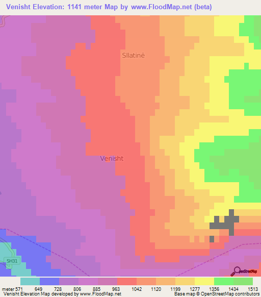 Venisht,Albania Elevation Map