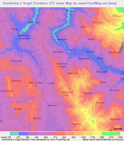 Vendresha e Vogel,Albania Elevation Map