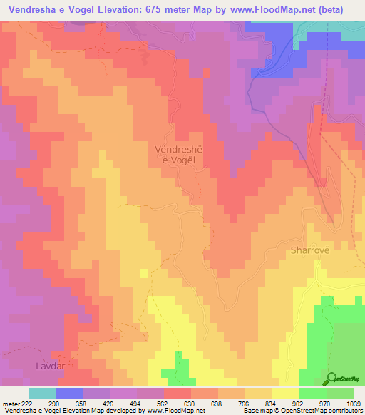 Vendresha e Vogel,Albania Elevation Map