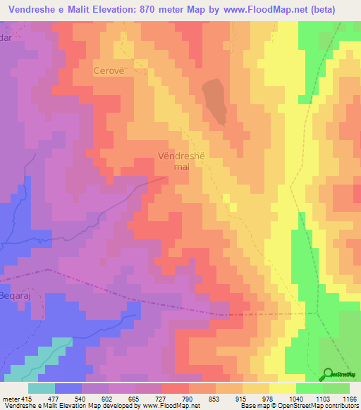 Vendreshe e Malit,Albania Elevation Map