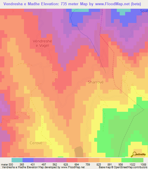 Vendresha e Madhe,Albania Elevation Map