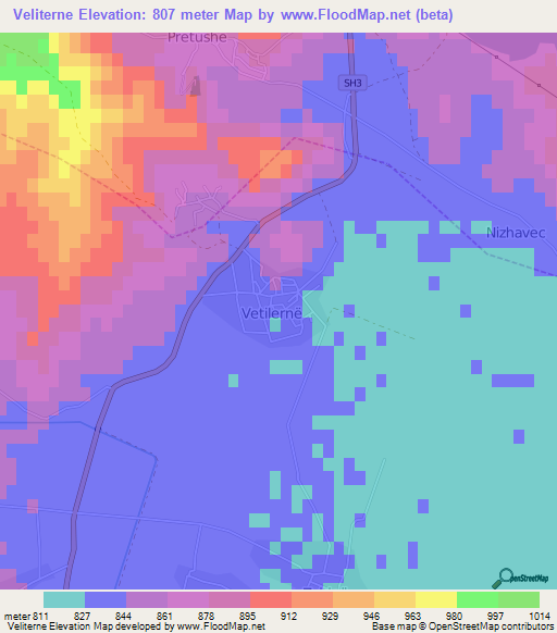 Veliterne,Albania Elevation Map