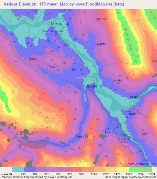 Veliqot,Albania Elevation Map