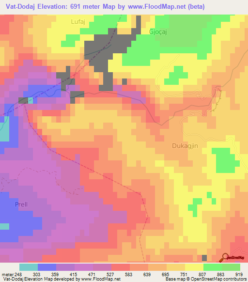 Vat-Dodaj,Albania Elevation Map