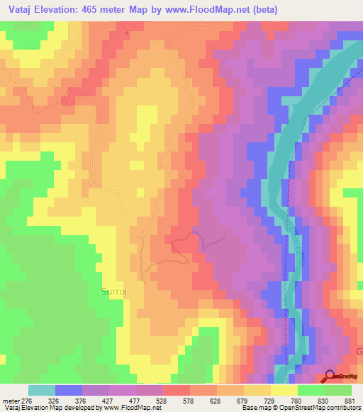 Vataj,Albania Elevation Map