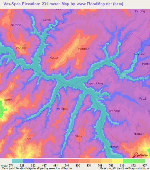 Vas-Spas,Albania Elevation Map