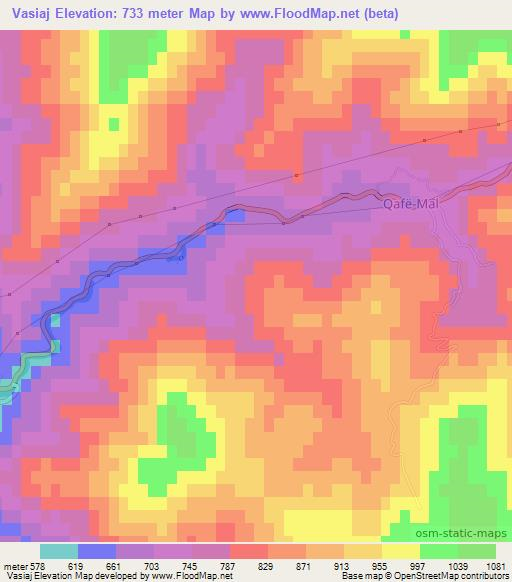 Vasiaj,Albania Elevation Map