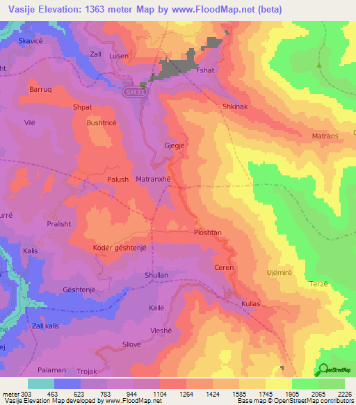 Vasije,Albania Elevation Map